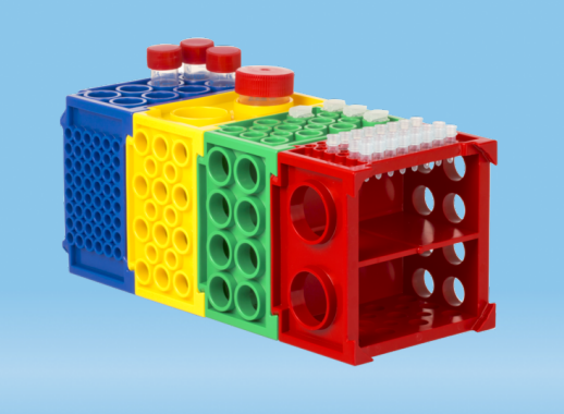 Gradilla en 4 bloques multiposición, 100 orificios, PP, mix colores SARSTEDT